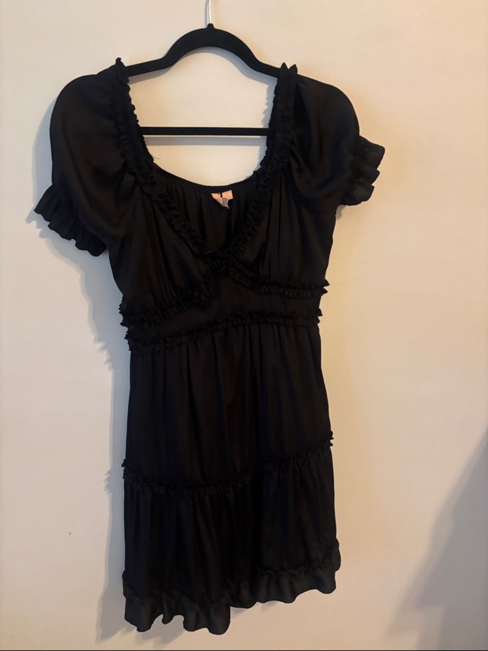 Black Ruffled V-Neck Mini Dress - Picture 2 of 5